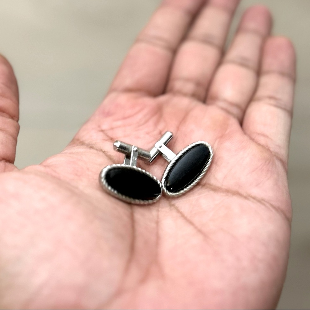 Vintage Destino Stamped Black Onyx Cufflings